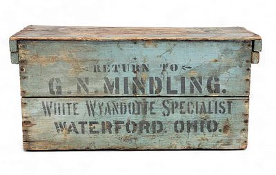 OHIO CHICKEN CRATE. Washington County, late 19th-early 20th century, pine. With original blue 