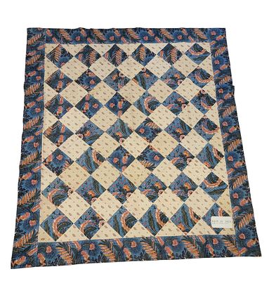 PENNSYLVANIA PATCHWORK QUILT. American, 1829, cotton. A patchwork quilt composed of printed blue 