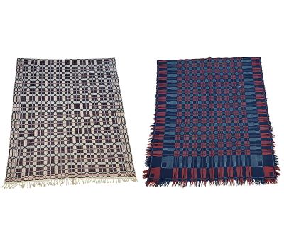 TWO OVERSHOT COVERLETS. Two overshot coverlets. The first: probably Ohio, second quarter 19th 