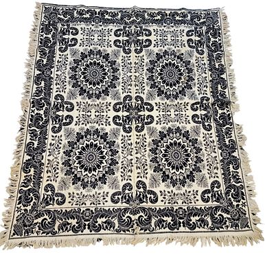 JACQUARD COVERLET. American, mid-19th century. A jacquard coverlet in indigo and white. 