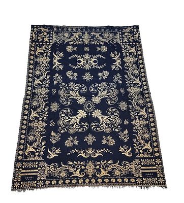 NEW JERSEY JACQUARD COVERLET. Bergen Co., New Jersey, 1848. A jacquard coverlet in indigo and 