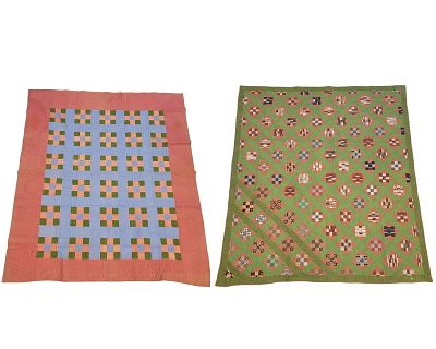 LATTICED NINE PATCH QUILTS. American, 19th century, cotton. A latticed nine-patch quilt composed 