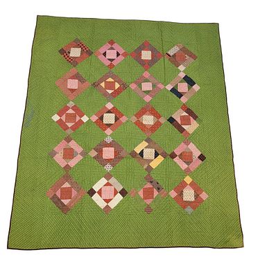 SQUARE IN A SQUARE NINE PATCH QUILT. American, 19th century, cotton. A square-in-a-square nine 