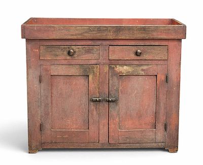 OHIO PAINTED DRY SINK. Found in Wayne County, mid-19th century, walnut and poplar. Dovetailed 