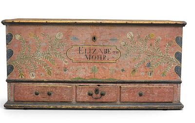 PENNSYLVANIA DECORATED BLANKET CHEST. Berks County, early 19th century, pine. Dovetailed case 
