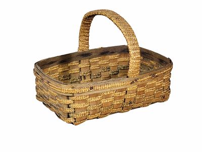 ZOAR, OHIO BASKET. 2nd half-19th century. Diminutive gathering basket woven in a combination of 