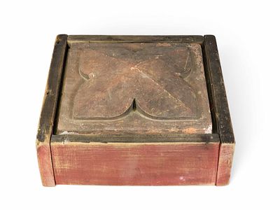 REDWARE TILE. 19th century. Unusual large redware tile with molded quatrefoil. Framed in an 
