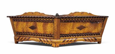 FOLK / TRAMP ART BOX. Probably Midwestern, late 19th century, mixed woods. Diamond / 
