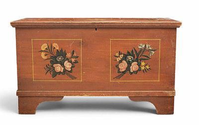 OHIO MENNONITE BLANKET CHEST. Sonnenberg (now Kidron), mid-19th century, poplar. Dovetailed case 