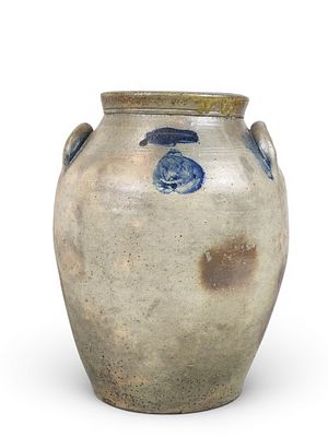 OHIO DECORATED STONEWARE JAR. Marked for Thomas Reed, probably Newport, Tuscarawas County 