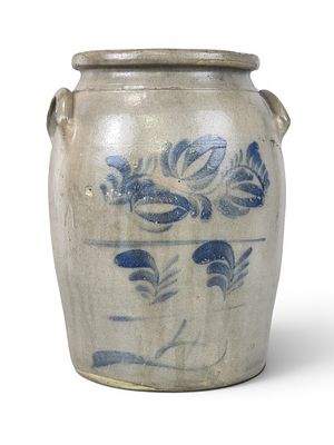 WESTERN PENNSYLVANIA DECORATED STONEWARE JAR. 3rd quarter-19th century. Four-gallon jar with 