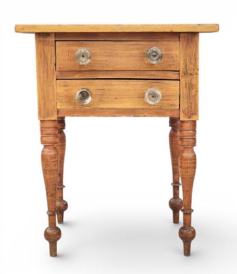 TWO-DRAWER STAND. Ohio or Pennsylvania, 1820-1850, maple and poplar. Two drawers with period 