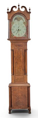 CLASSICAL TALL CASE CLOCK. Ohio River Valley, possibly Pittsburgh or Cincinnati, c. 1825, cherry 