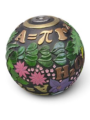 CARVED BALL BY GENE KANGAS (OHIO, B. 1944). Signed and dated 2021. A large ball with 