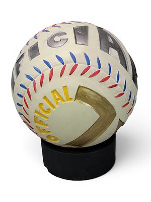 CARVED BASEBALL BY GENE KANGAS (OHIO, B. 1944). Initialed and dated 2003. With carved "OFFICIAL 