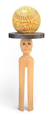 SCULPTURE BY GENE KANGAS (OHIO, B. 1944). Signed and dated 2004. A carved baseball covered in 