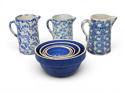 COLLECTION OF "KITCHEN" STONEWARE. Indiana and Ohio, early 20th century. Includes three Ohio 