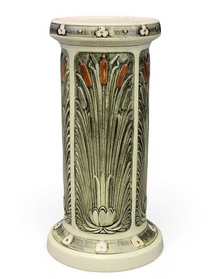 WELLER ZONA KINGFISHER JARDINIERE PEDESTAL. Zanesville, Ohio, early 20th century. Molded 