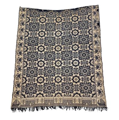 INDIANA COVERLET WITH SAILBOAT. William or Joseph Gilmour, Union County, Indiana, dated 1841. 