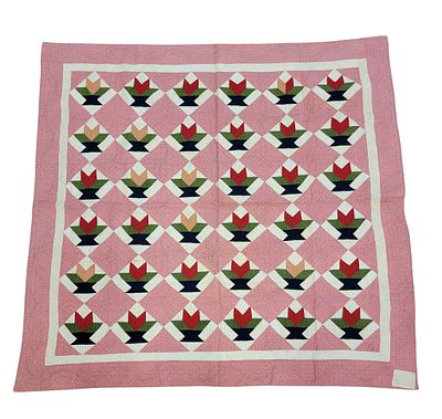 OHIO PIECED QUILT. Sabra Ward Outcalt, Morgan County, 1890s, cotton. Stylized floral pattern 