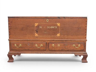 SULFER-INLAID BLANKET CHEST. Labeled for Andrew Patterson, possibly Armstrong County 