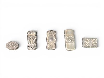 COLLECTION OF SILVER ACCESSORIES. Late 19th-early 20th century. Includes three sterling match 