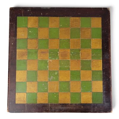 OHIO DOUBLE-SIDED GAMEBOARD. Late 19th-early 20th century, poplar. Breadboard ends, with 