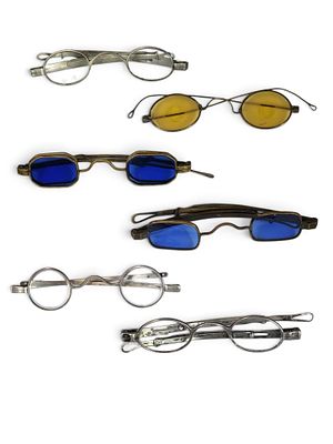 SIX PAIR OF ANTIQUE SPECTACLES. American, 19th century. Includes three coin silver pairs, two 