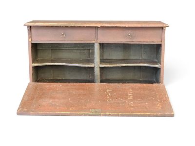 PORTABLE DESK. American, 19th century, pine and poplar. Paneled drop front, the interior with 