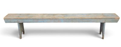 AMERICAN BLUE-PAINTED BENCH. 19th century, pine. Through-tenon construction, with original blue 