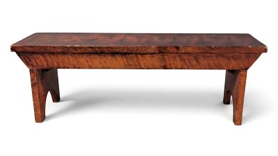 DIMINUTIVE PAINT-DECORATED BENCH. Possibly Mennonite, late 19th-early 20th century, pine. 