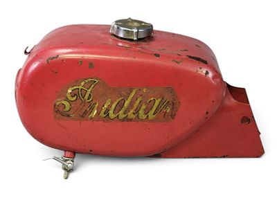 VINTAGE INDIAN MOTORCYCLE GAS TANK. Mid-20th century. Retains original red paint and logo. 14" 