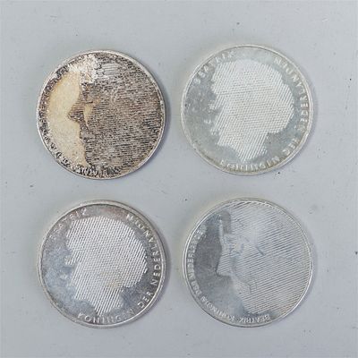 Collection of Dutch silver 50 guilder commemorative coins from the years 1984 and 1989. These 