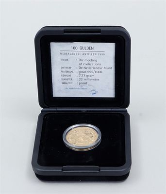 Gold 100 Guilder 1999 Discovery of Cura&ccedil;ao, a coin commemorating the 500th anniversary of the 