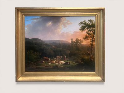 Henricus Josephus Antonissen (1737-1794) Mountain landscape with shepherdess with flock and a 