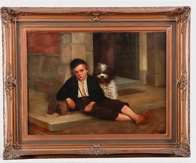 Belgian School, 19th century, 'Alone in the World', signed and dated with initials 'L.d.B. 60' 