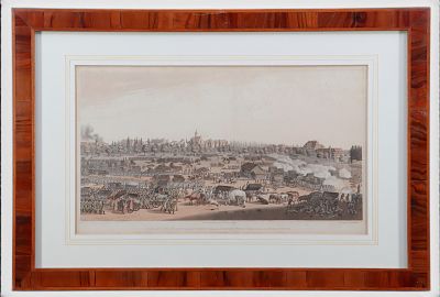 Antique hand-colored aquatint “Grand Entry of the Allied Sovereigns into Leipzig, 1813 – From 