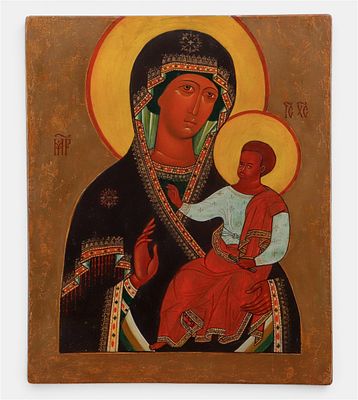 Various 20th-century decorative icons, consisting of John the Baptist and the Virgin Mary as 
