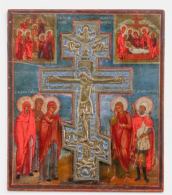 An Eastern European "staurotheca" icon with depictions of the Descent from the Cross and the 