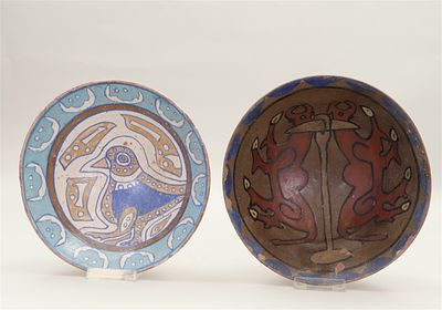 Lot of two Persian earthenware bowls, decorated with, among other things, animals and floral 