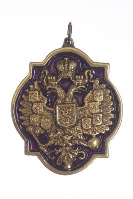 Жетон-подвеска с изображнием герба Российской империи, Россия, XIX век. Эмаль/серебро/позолота 