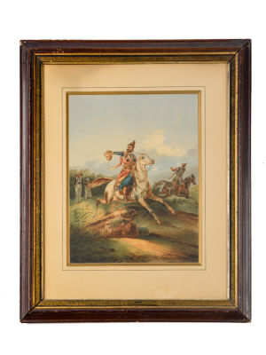 Всадник с головой врага, акварель, конец XIX века. Слева внизу подпись: "Michalina 