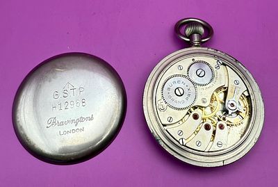 Buren Grand Prix Bravingtons London WWII British Military Issue G.S.T.P Pocket Watch with Broad 