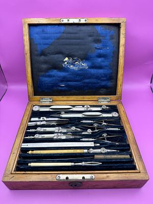 Antique Stanley Great Turnstile Holborn London Drawing Instrument Drafting Set in Original Case