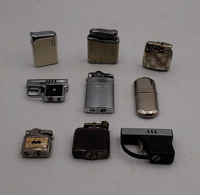 Collection of Vintage Petrol and Butane Lighters to Include IM Corona Mother-of-Pearl Inlaid 