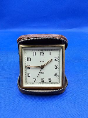 Vintage Smiths 7 Jewel Travel Alarm Clock in Leather Case