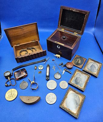 Collection of Interesting Items to Include Coins, Pictures, Badges, Pins and 11g of Silver