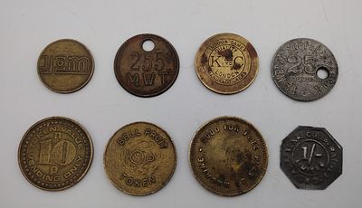 Interesting Group of British and European Brass and Aluminium Trade and Amusement Tokens 