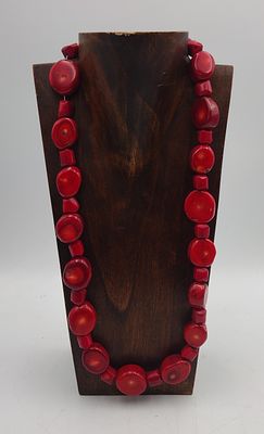 Antique Mediterranean Red Coral Bead Necklace with Irregular Disc and Barrel Beads, Approx. 