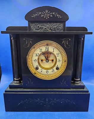 Late 19th Century Ansonia Slate Mantle Clock New York Patented June 14 1882